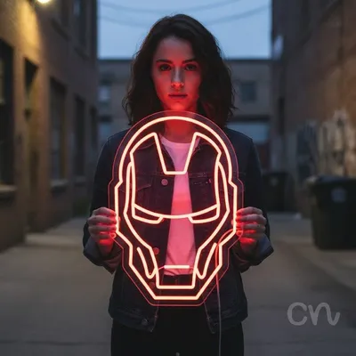 Custom Neon | Helmet Design Neon Sign | 20x14 | Red Neon Sign for Room Decor