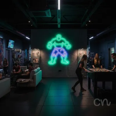 Custom Neon | Muscular Figure Neon Sign | 21x17 Inches | Green and Blue Neon Sign