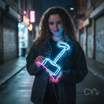 Custom Neon | Hammer Design Neon Sign | 22x14 | Ice Blue and Magenta Neon Sign