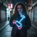 Custom Neon | Hammer Design Neon Sign | 22x14 | Ice Blue and Magenta Neon Sign 1