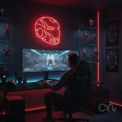 Custom Neon | Helmet Design Neon Sign | 18x17 | Red Bright Neon Sign for Room Decor