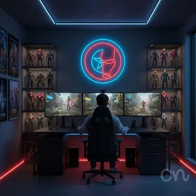 Custom Neon | Robot Face Neon Sign | 20x20 | Red and Ice Blue Color Neon Sign