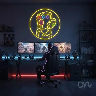 Custom Neon | Gauntlet Design Neon Sign | 20x20 | Yellow Red Orange Blue Purple Green