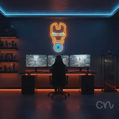 Custom Neon | Robot Head Neon Sign | 23x23 | Yellow Cyan LED Neon Sign for Tech Decor