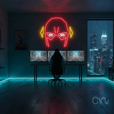 Custom Neon | Superhero Mask Neon Sign | 20x22 | Red and Yellow Bright Colors