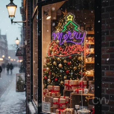 Custom Neon | Merry Christmas Neon Sign | 22x22 | Blue Red Green Yellow