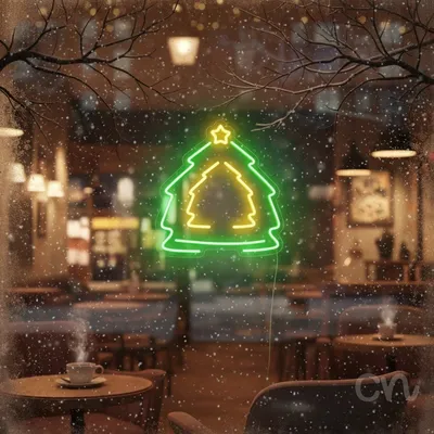 Custom Neon | Christmas Tree with Star Neon Sign | 18x17 Inches | Green and Yellow