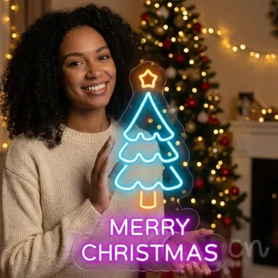 Custom Neon | Merry Christmas Neon Sign | 22x16 | Ice Blue, Orange, Purple