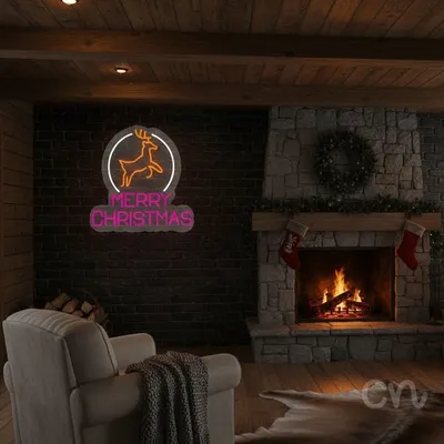 Custom Neon | Merry Christmas Neon Sign | 21x20 | Orange Hot Pink White
