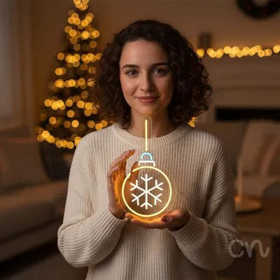 Custom Neon | Snowflake Ornament Neon Sign | 22x12 | Yellow Light Cyan Neon Sign