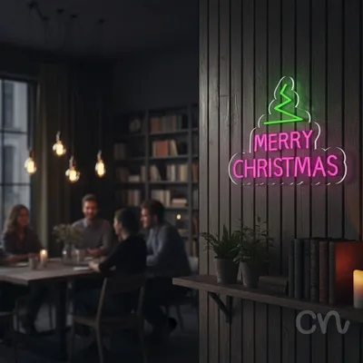 Custom Neon | Merry Christmas Neon Sign | 18x24 | Green Pink Bright Holiday Decor