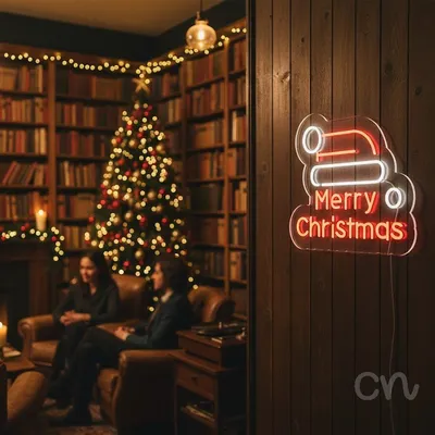 Custom Neon | Merry Christmas Neon Sign | 17x20 Inches | Red and White Neon Sign