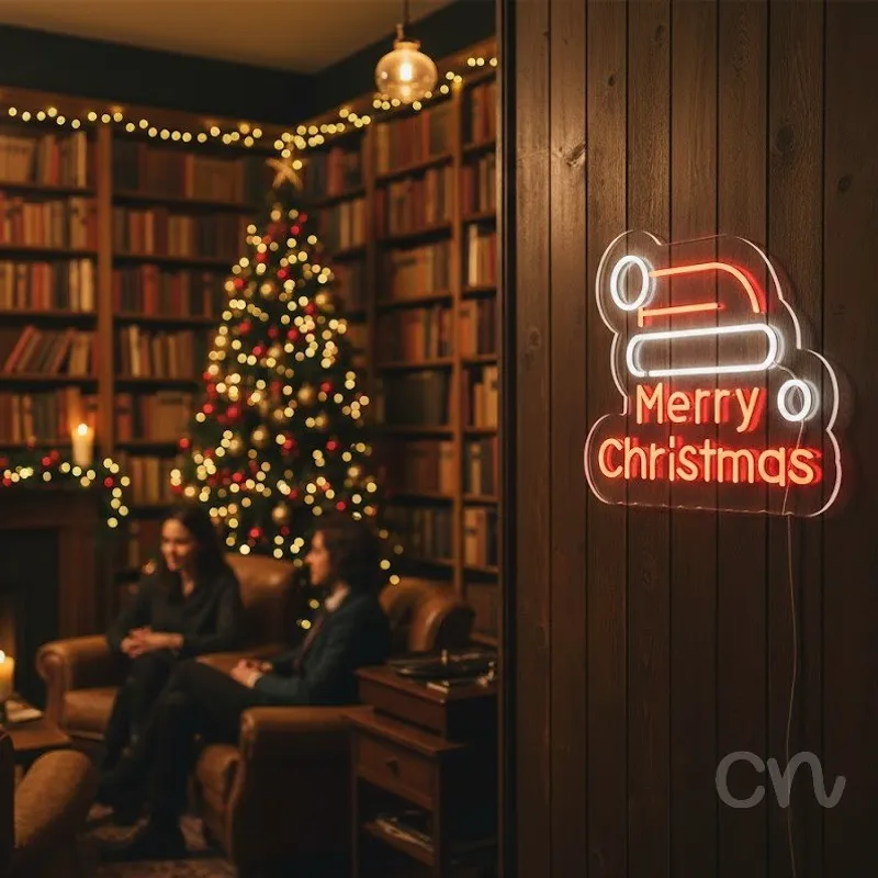 Custom Neon | Merry Christmas Neon Sign | 17x20 Inches | Red and White Neon Sign