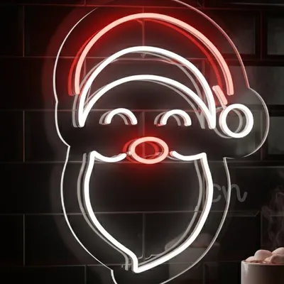 Custom Neon | Santa Face Neon Sign with Hat & Beard Design | 21x16 | Red and White