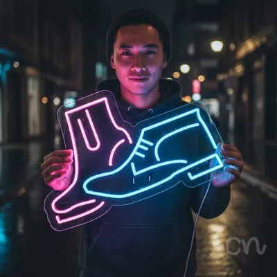 Custom Neon | Shoe Design Neon Sign | 19x24 | Magenta and Cyan Colorful Bright Light