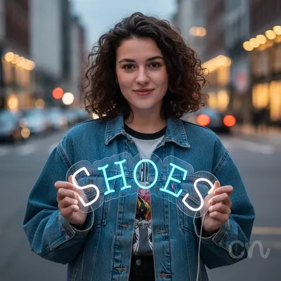 Custom Neon | Shoes Neon Sign | 10x24 | Ice Blue Neon Sign for Shoes Store Display