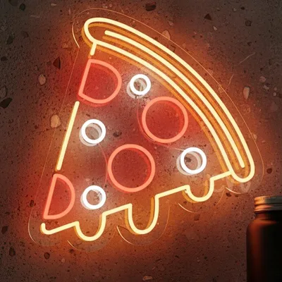 Pizza Night Neon Sign 20x20, LED Neon Flex Pizza Slice Wall Light, Plug-in Battery Free Neon Sign for Pizzeria, Restaurant, Bar, Cafe, Kitchen, Party Decor, Durable Vibrant Pizza Shop Neon Light