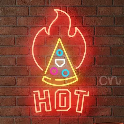 Custom Neon | Hot Pizza Neon Sign with Flame Design | 22x13
