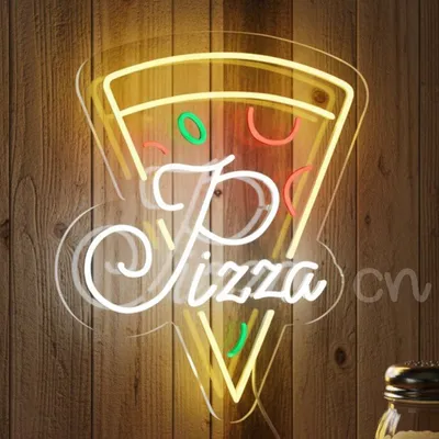 Custom Neon | Pizza Slice Neon Sign with “Pizza” Text | Vibrant Yellow, Red, and Green LED Flex Wall Light for Restaurants, Cafes, Bars, Homes, and Parties | 23x20 | Durable Plug-In Design