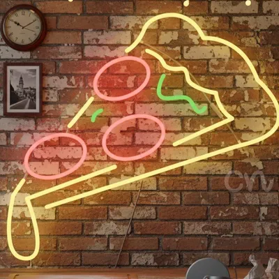 Custom Neon | Pizza Slice Neon Sign with Cheese Drip | 22x24 | Yellow, Red, Green
