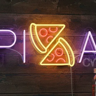 Custom Neon | Pizza Neon Sign| Purple, Yellow, and Red | 11x24 | Purple Yellow Red