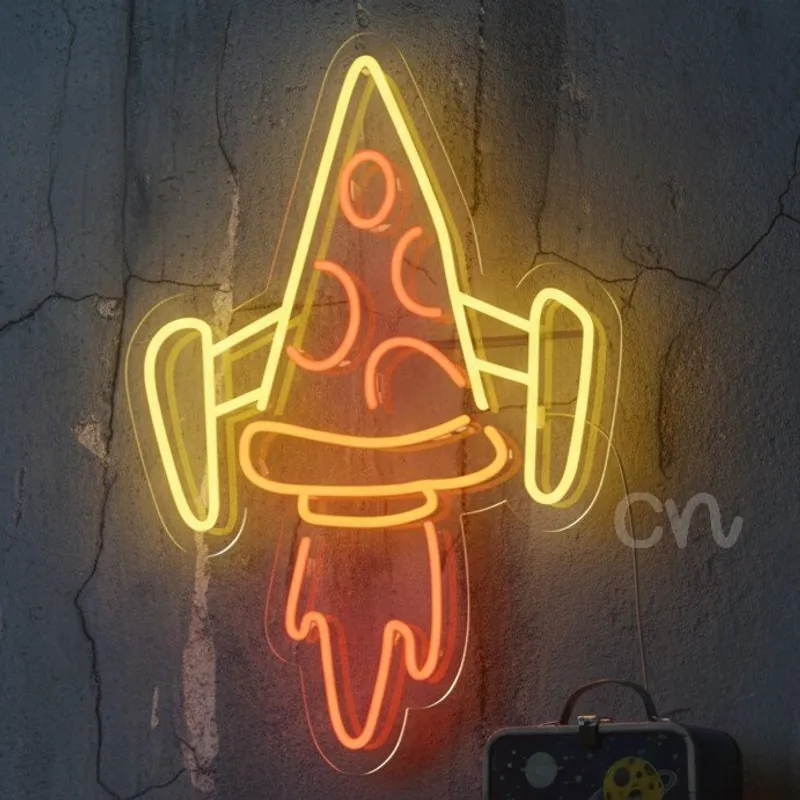 Custom Neon | Pizza Rocket Neon Sign | Red, Yellow & Orange Glow | 23x16 Inches