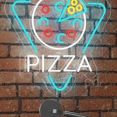 Custom Neon | Pizza Neon Sign with Whole Pizza & Slice Design | LED Wall Light for Restaurant, Bar, Cafe, Kitchen & Party Decor | Plug-in Acrylic Neon Board | Multicolor Pizza Decor | 22x22 Inches