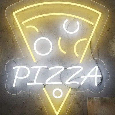 Custom Neon | Pizza Slice Neon Sign | 21x17 Inches | Yellow & White