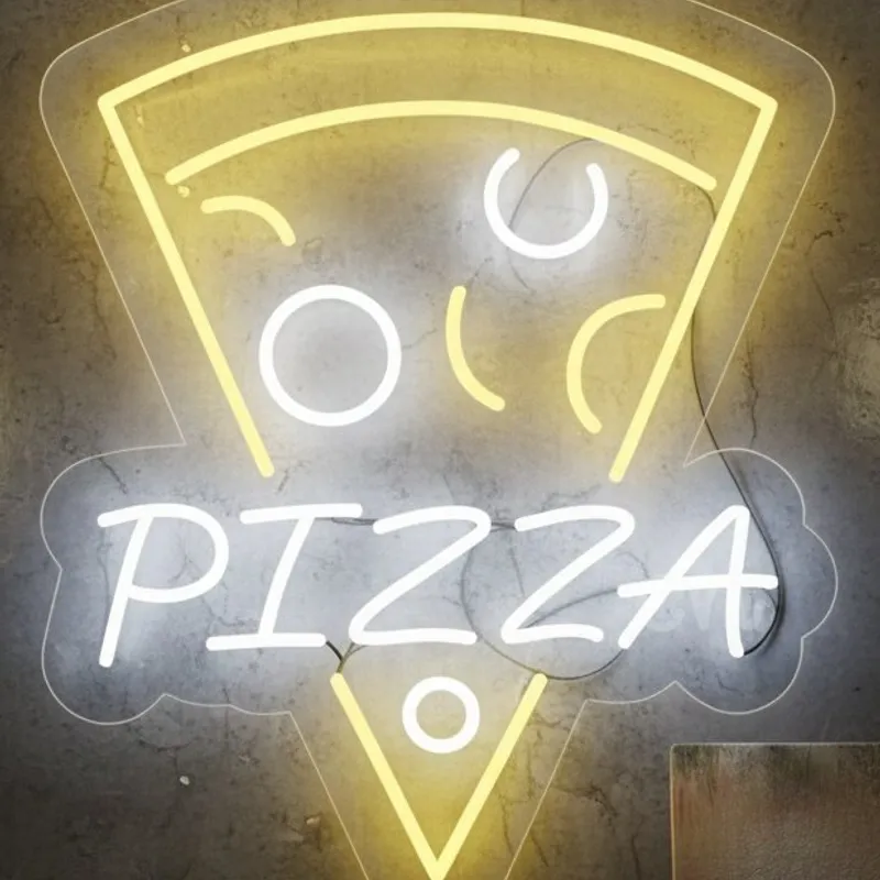 Custom Neon | Pizza Slice Neon Sign | 21x17 Inches | Yellow & White