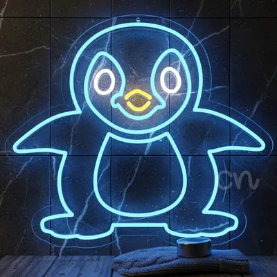 Quirky Penguin Neon Sign | 20x23 Inch LED Neon Flex Wall Light | Plug In Room Decor for Bedroom, Kids Room, Nursery, Bar, Party, Cafe | Custom Animal Theme Neon Sign | Home & Wall Decoration