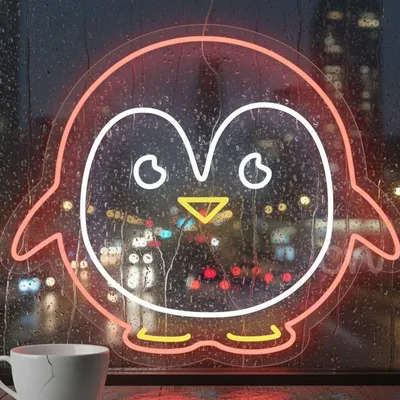 Custom Neon | Joyful Penguin Neon Sign | 20x24 inches | Red, White & Yellow