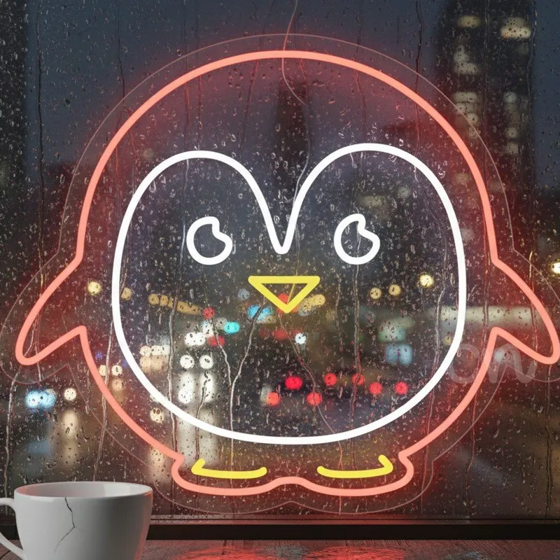 Custom Neon | Joyful Penguin Neon Sign | 20x24 inches | Red, White & Yellow