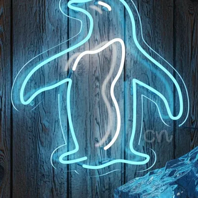 Custom Neon | Playful Penguin Neon Sign | 21x20 inches | Blue & White