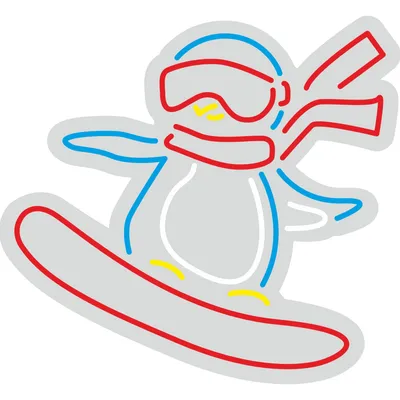 Custom Neon | Snowboarding Penguin Neon Sign | Multicolor LED Neon Flex Wall Light | 22x24 inches | Sporty Animal Design | Bedroom, Kids Room, Bar, Cafe & Gaming Room Decor | Plug-In Wall Art