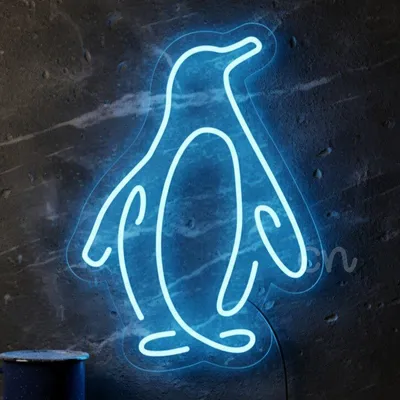 Custom Neon | Simple Penguin Neon Sign | 22x16 inches | Blue & White