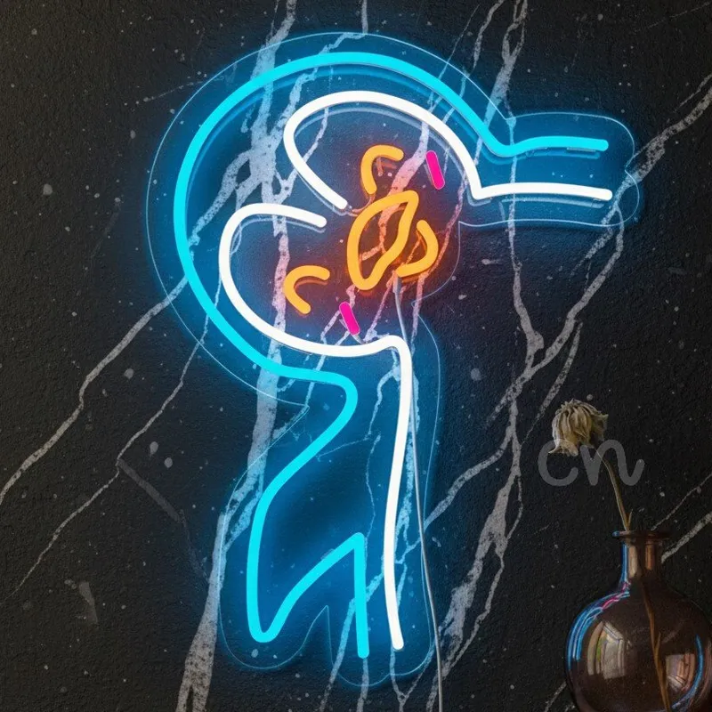 Custom Neon | Baby Penguin Neon Sign | 20x15 inches | Blue, Orange, White & Pink | Plug & Play