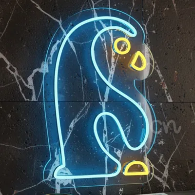 Custom Neon | Dancing Penguin Neon Sign | 23x15 inches | Blue & Yellow | Bedroom, Bar & Kids Room