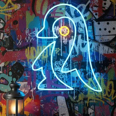 Custom Neon | Penguin Pose Neon Sign | 22x18 inches | Blue & Yellow | Kids Room & Home