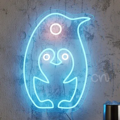 Custom Neon | Penguin Family Neon Sign | 23x17 inches | Blue Glow | Nursery & Home