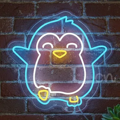 Custom Neon | Cute Penguin Neon Sign | 19x20 inches | Blue White Yellow
