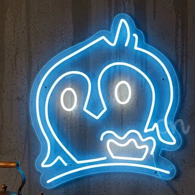 Custom Neon | Cartoon Character Neon Sign | Energy Efficient LED Wall Decor | Fun Cartoon Style Light Art | Easy Plug & Play Installation | 23x20 inches | Blue & White
