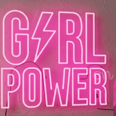 Custom Neon | Girl Power Neon Sign with Lightning Bolt Design | 20x22 | Pink