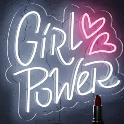 Custom Neon | Girl Power Neon Sign with Pink Hearts | 20x21