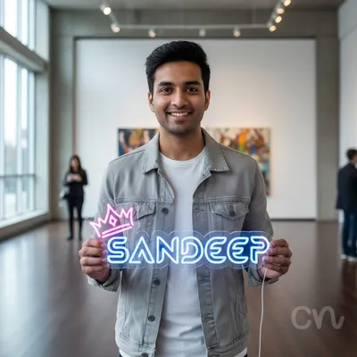 Custom Neon | Sandeep Neon Sign | 9x24 Inches | Ice Blue and Hot Pink Neon Sign