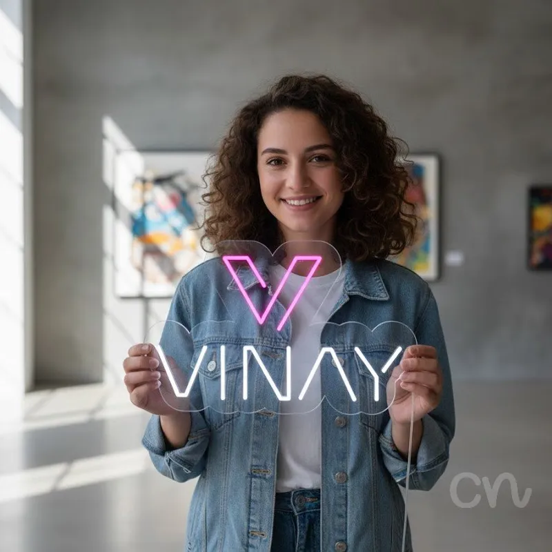 Custom Neon | Vinay Neon Sign | 15x23 Inches | Hot Pink Warm White Neon Sign