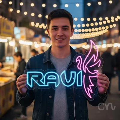 Custom Neon | Ravi Neon Sign | 20x24 | Blue Pink Neon Sign for Home and Bar Decor