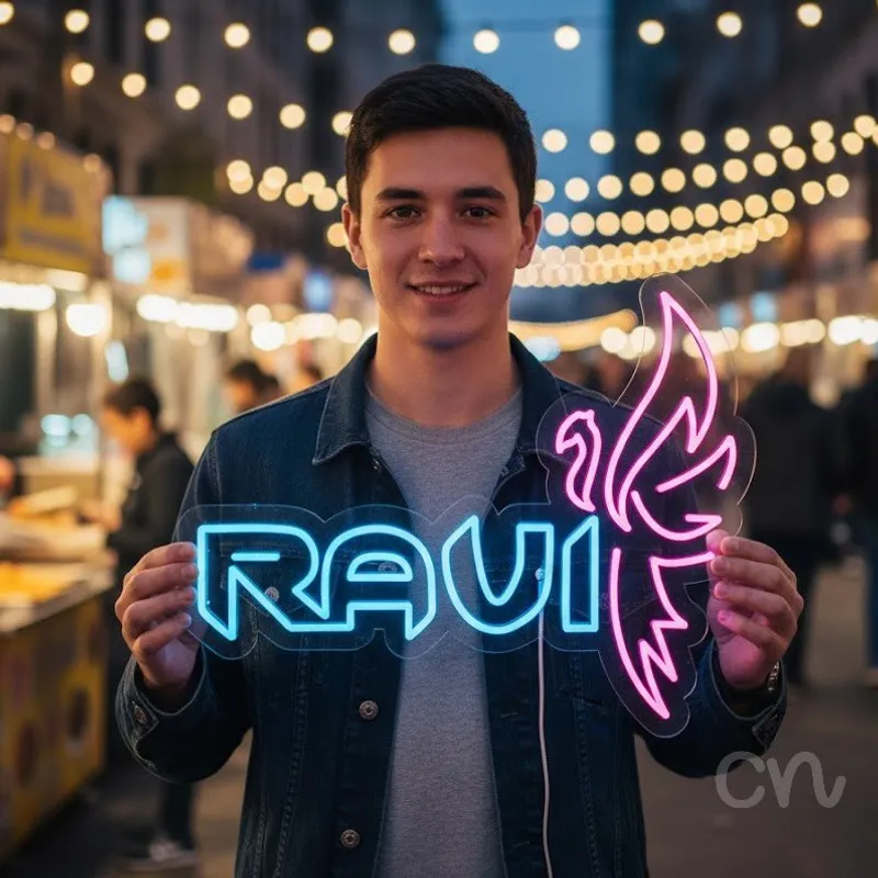 Custom Neon | Ravi Neon Sign | 20x24 | Blue Pink Neon Sign for Home and Bar Decor