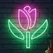 Pink and Green Floral Neon Sign 18x17 Inch LED Neon Wall Light, Plug In Flexible Floral Neon Flex, Custom Style Flower Neon Display, Bedroom Living Room Party Bar Wedding Neon Decor 1