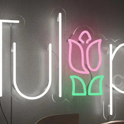 Custom Neon | Tulip Neon Sign, Floral LED Wall Light, Pink Green | 16x24
