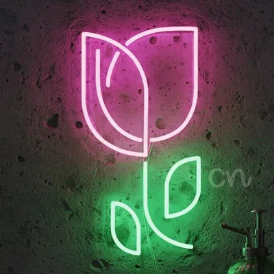 Custom Neon | Flower Neon Sign LED Wall Light | Pink & Green | 21x12